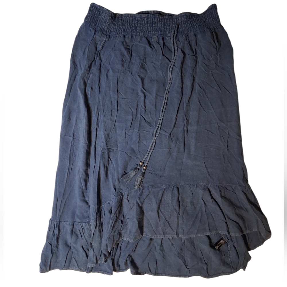 Mlle Gabrielle Blue High-Low Ruffle Maxi Skirt Size Medium Boho Rayon
